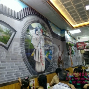 城市主題餐廳手繪墻壁畫營造餐廳經營氣氛
